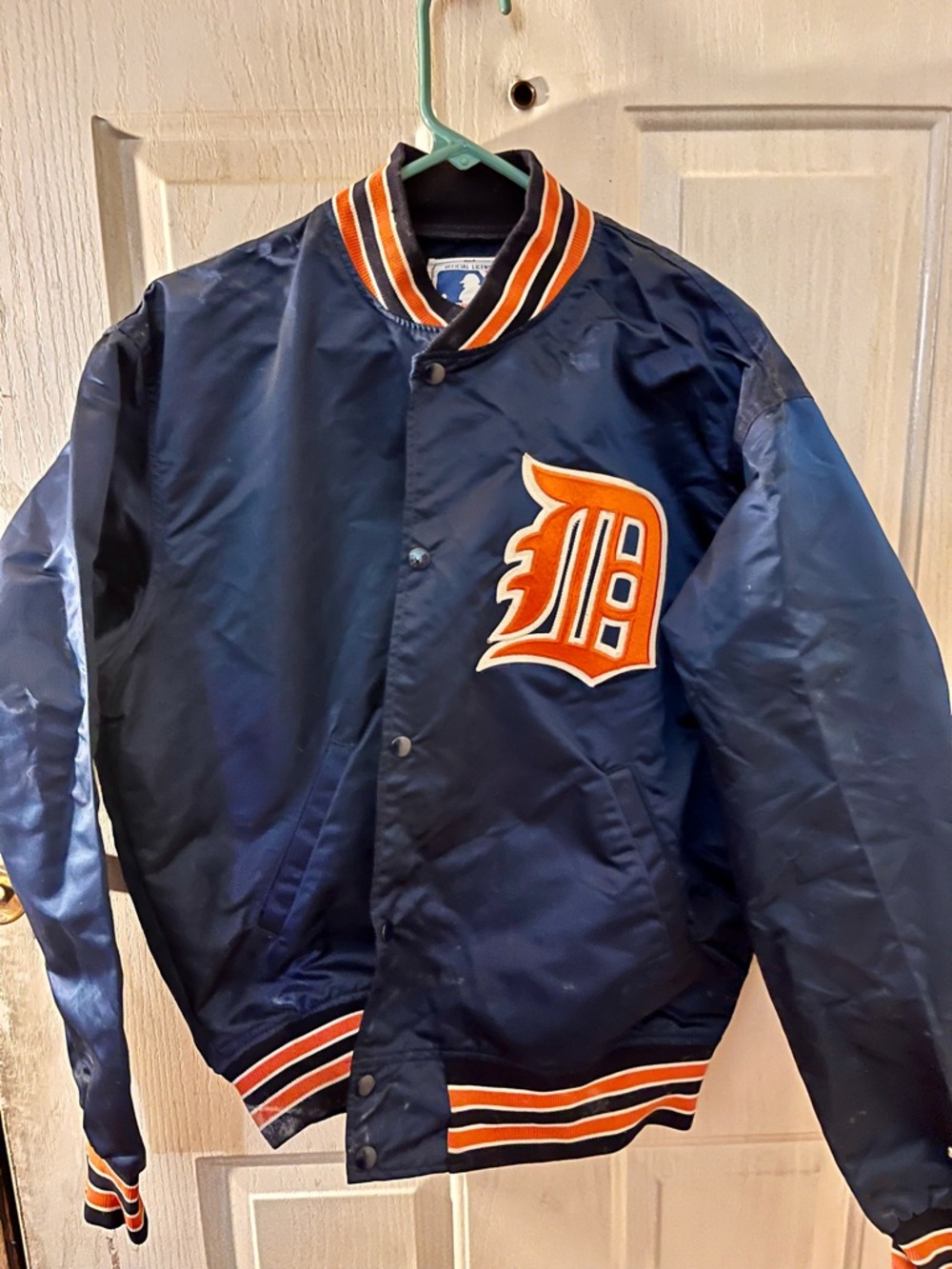 STARTER Navy Satin Bomber with Orange & White Trim
